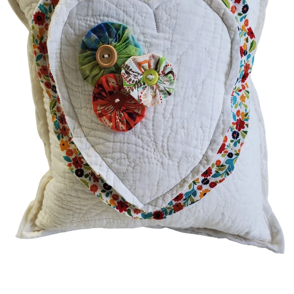 Handcrafted Floral Heart Decorative Pillow
